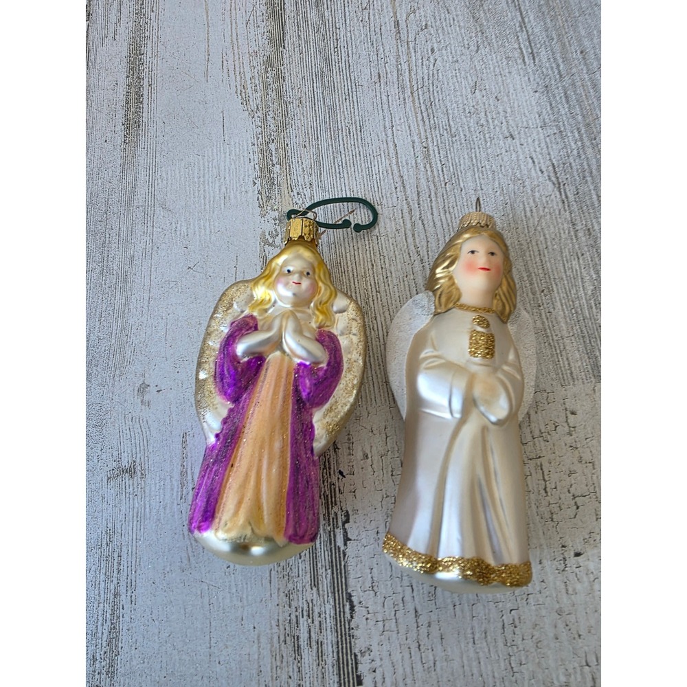Vintage Christborn Angel cherub purple glass glitter gold ornament Xmas tree set